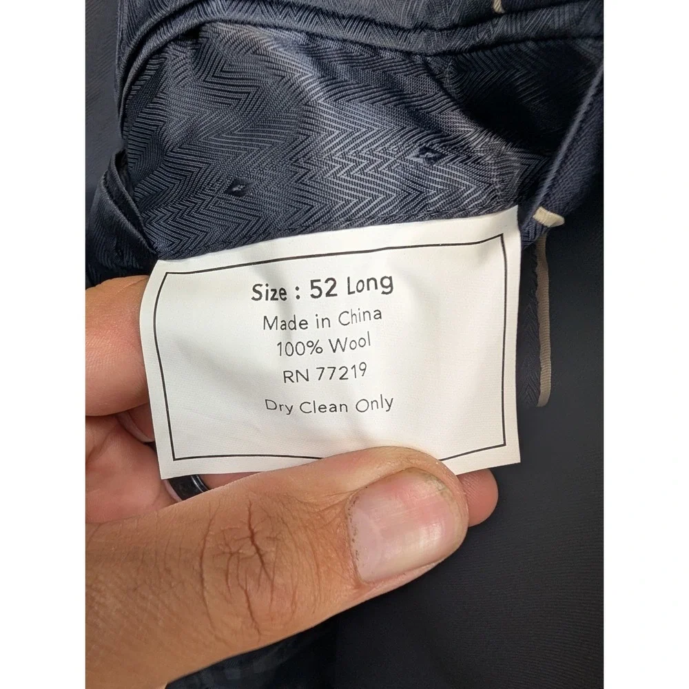 Joseph & Feiss Mens Size 52L 2 Piece Suit Navy Blue Solid Pleated Pants 48x30 - Picture 8 of 12